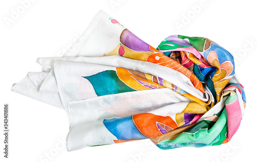 Fotografía master-class of batik coloring - wrapped silk scarf with floral ornament hand-dr