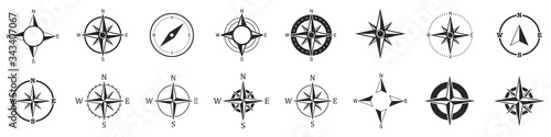 Compass icons. Set of vector compass icons. Poster Mural XXL