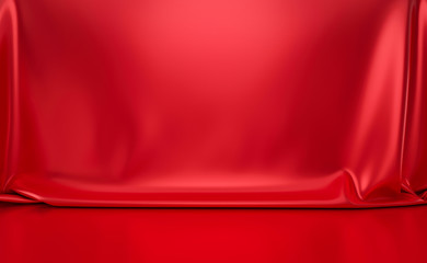 red luxury studio background with abstract shiny fabric cover. luxurious royal backdrops and vivid r