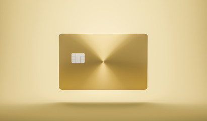 Sticker - Front of credit or smart cards with emv chip on golden background and e-commerce business concept. Business cards template. 3D rendering.