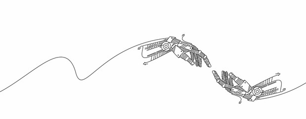 Hands of Robot and Human hands touching with fingers, Virtual Reality or Artificial Intelligence Technology Concept