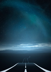 Wall Mural - empty road at night under starry sky
