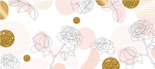 Luxury Gold Flower Line Arts Background.  Japanese Pattern Background Vector. Luxury Gold Geometric Cover Design For Invitation, Wallpaper, Cards, Fabric And Print. Vector Illustration.	