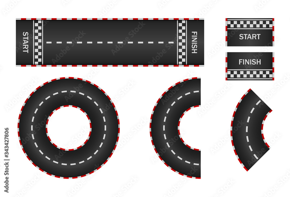 Infinity race. Track with start, finish and line on road. Curve and ...