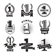 Number one. Badges or banners award or business achievements vector monochrome set. Winner badge champion number, achievement and competition reward illustration