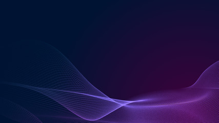 Wall Mural - dot blue purple wave line light gradient dark background. abstract technology big data digital backg
