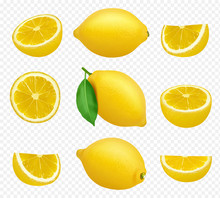 Lemons Collection. Realistic Picture Of Citrus Yellow Juice Natural Foods Healthy Natural Products Vector Pictures. Fruit Food Citrus Healthy, Fresh Juice Lemon Illustration