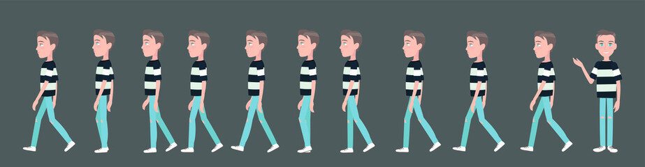 Full cycle of gait animation of an attractive young man. The process of walking a male character. Sequences for motion design.