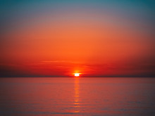 Beautiful Bright Orange Sea Sunset Without People And Objects