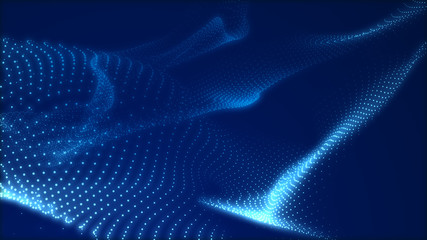 Dot blue wave light screen gradient texture background. Abstract  technology big data digital background. 3d rendering.