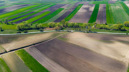Sticker - Agricultural Farm Fields Shapes. Aerial Drone view of Farmlands in Countryside