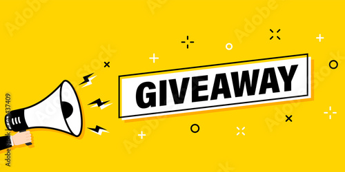 Cuadros en Lienzo Male hand holding megaphone with giveaway speech bubble
