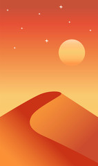 Wall Mural - Creative concept vector illustration desert dune sand hill landscape in the sunset sundown dusk background.