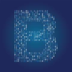letter b font made from binary code digits on a dark blue background