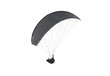 Blank black paraglider with person in harness mockup, bottom view