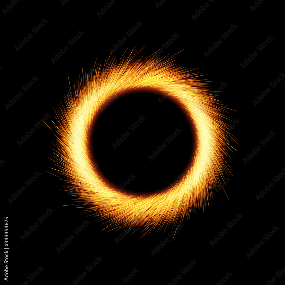 Shining circle with orange sparkles and glowing lights on black background - obrazy, fototapety, plakaty 