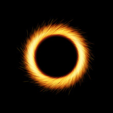Shining Circle With Orange Sparkles And Glowing Lights On Black Background