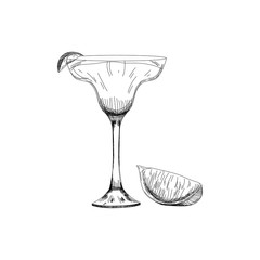 Canvas Print - Hand drawn sketch cocktail margarita vintage isolated object. Vector illustration