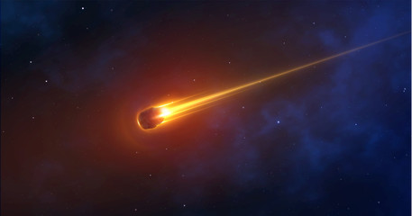 Wall Mural - realistic comet, meteorite, an asteroid in motion burns against the background of outer space. 3d ob