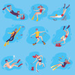 © topvectors - Scuba Divers Swimming under the Water Set, People Exploring Underwater Marine Life, Extreme Hobby Vector Illustration