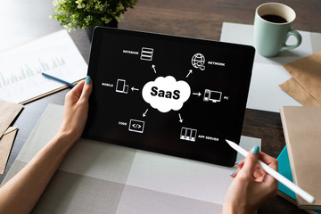 Wall Mural - saas - software as a service. internet and technology concept.