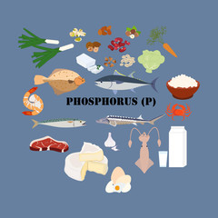 Wall Mural - Phosphorus healthy nutrient rich food vector illustration