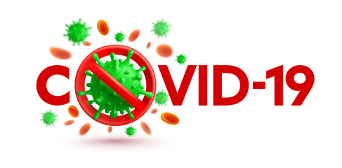 Coronavirus 2019-nCoV banner with stop sign and green virus cells on white background.Stop COVID-19 Corona virus outbreaking concept.Vector illustration eps 10