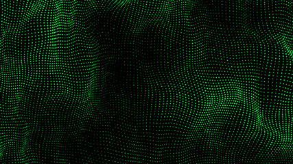 Wave of particles. Abstract background with a dynamic wave. Big data. Futuristic green vector illustration.