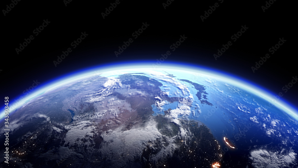 The Earth Space Planet 3D illustration background. City lights on planet. elements from NASA