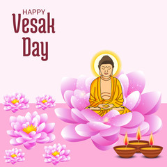 Canvas Print - Vector illustration of a background or poster for celebrate Happy Vesak day or Buddha Purnima.