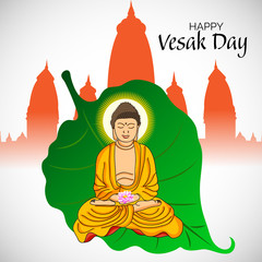 Canvas Print - Vector illustration of a background or poster for celebrate Happy Vesak day or Buddha Purnima.