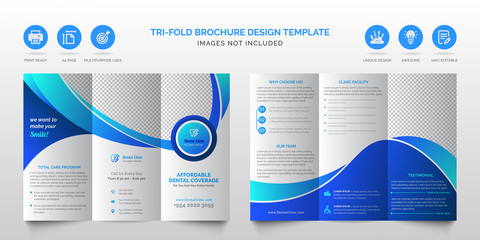 Wall Mural - Professional corporate modern blue multipurpose tri-fold brochure or medical health care business trifold brochure design template