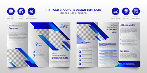 Wall Mural - Professional corporate modern blue multipurpose tri-fold brochure or best business trifold brochure design template 