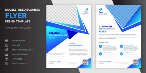 Wall Mural - Blue color abstract creative modern professional double sided business flyer or corporate brochure design template