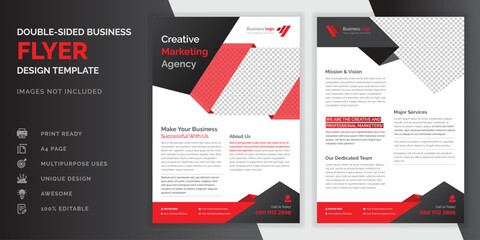 Wall Mural - Red color abstract creative modern professional double sided business flyer or corporate brochure design template