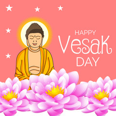 Canvas Print - Vector illustration of a background or poster for celebrate Happy Vesak day or Buddha Purnima.