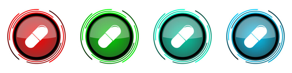 Leinwandbilder - Drugs round glossy vector icons, set of buttons for webdesign, internet and mobile phone applications in four colors options isolated on white background