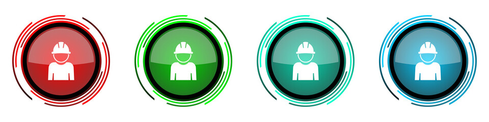 Poster - Engineer round glossy vector icons, worker, manager, employe set of buttons for webdesign, internet and mobile phone applications in four colors options isolated on white background