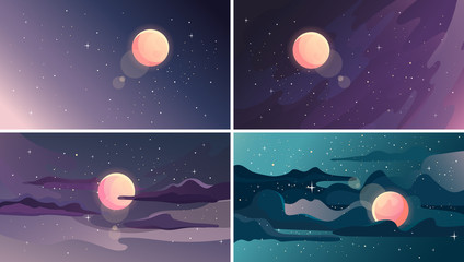 Wall Mural - set of beautiful starry landscapes. space sceneries.