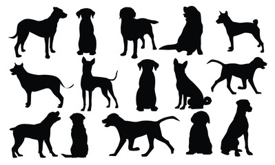 Vector silhouette of a dog on a white background.