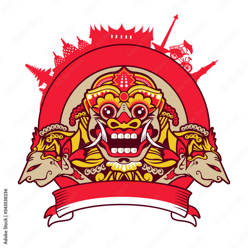 Vector illustration of barong Bali mask. Traditional ritual Balinese in ...
