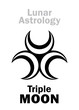 Astrology Alphabet: Triple MOON. Mystical symbol of Three-faced Goddess of The Moon. Emblem of Lunar Magic, Sorcery and Wizardry. Astrological character, hieroglyphic sign, mystical symbol.