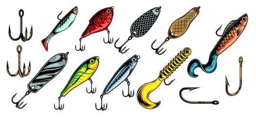 Wall Mural - Colorful vintage fishing baits collection