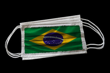 Surgical Masks With Brazil Flag Printed Isolated on Black Background