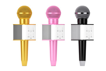 Leinwandbilder - Modern Golden, Pink and Black Personal Vocal Cordless Radio Wireless Karaoke Microphones with Speaker and Sound Controls. 3d Rendering
