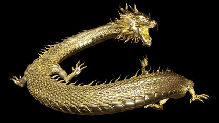Wall Mural - full body gold dragon in smart pose with 3d rendering include alpha path.