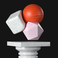 Poster - Abstract Soft Body Colorful Object over Marble Pedestal, Stage, Podium or Column. 3d Rendering