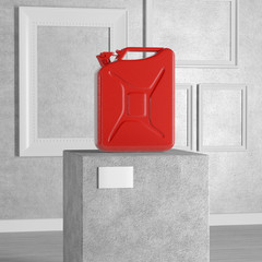 Aufkleber - Red Metal Jerrican with Free Space for Yours Design over Pedestal, Stage, Podium or Column in Art Gallery or Museum. 3d Rendering