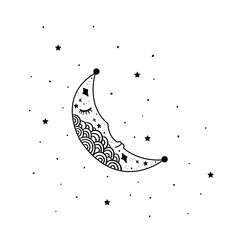 Wall Mural - Mystical moon with stars. Stars, constellations, moon, crystals.