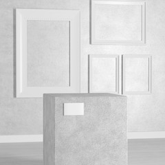 Poster - Empty Pedestal, Stage, Podium or Column in Art Gallery or Museum. 3d Rendering